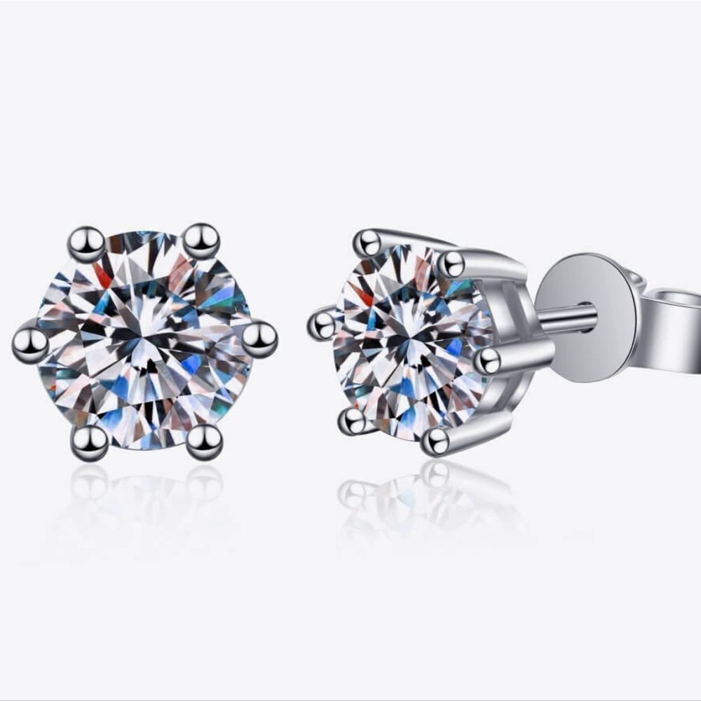 Dazzling 2 Carat Moissanite Solitaire Stud Earrings | 925 Sterling Silver |Gift